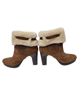 UGG Australia Scarlett Fixed Cuff Platform Brown Suede Faux Fur Lined Boots 9.5